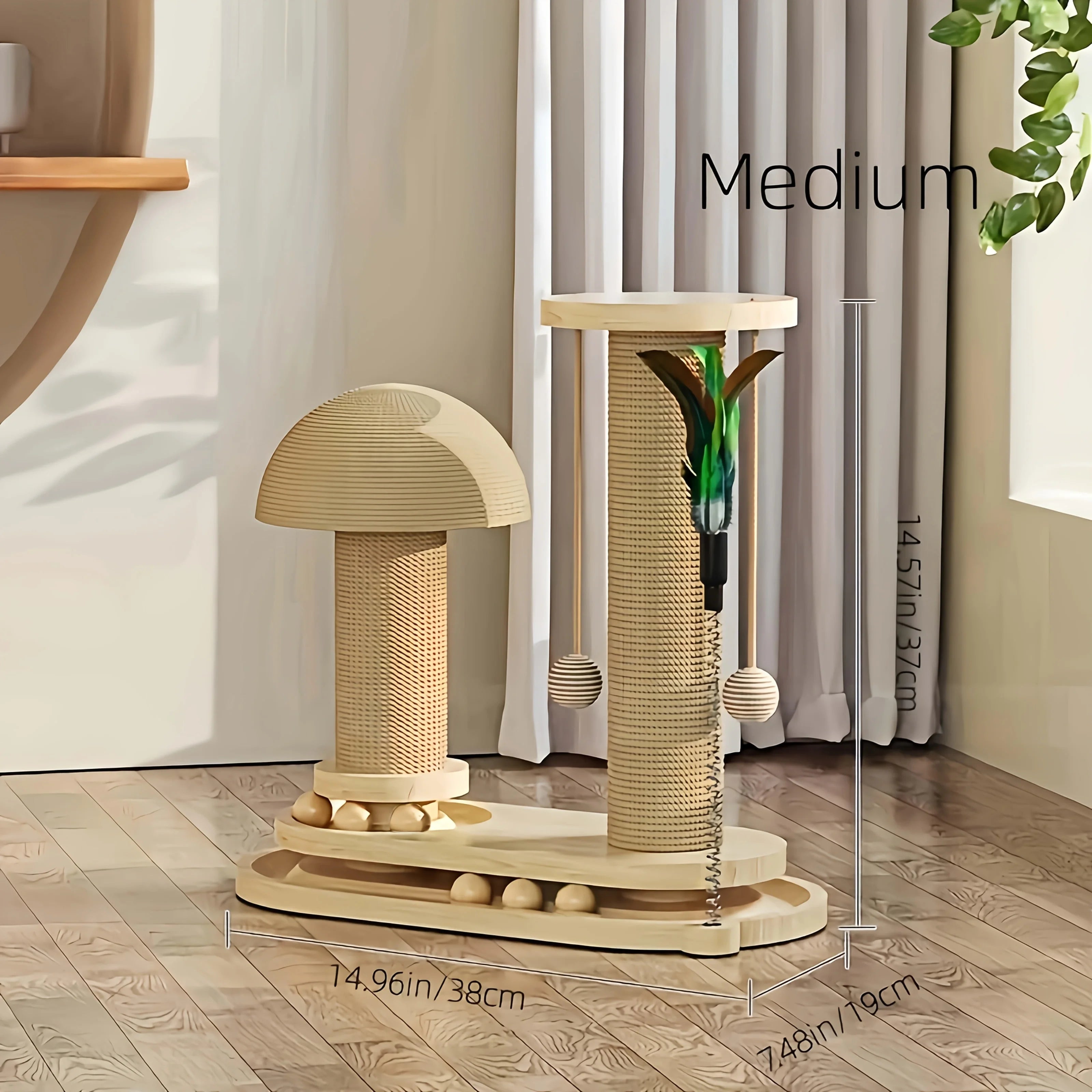 Three-Tier Wooden Cat Scratching Post with Sisal Rope