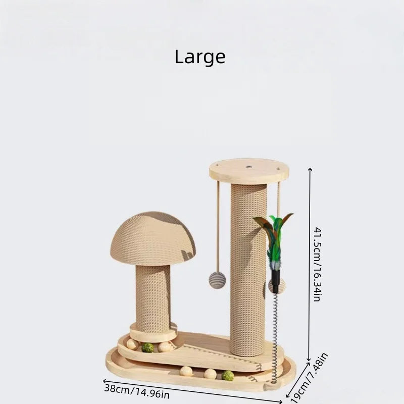 Three-Tier Wooden Cat Scratching Post with Sisal Rope