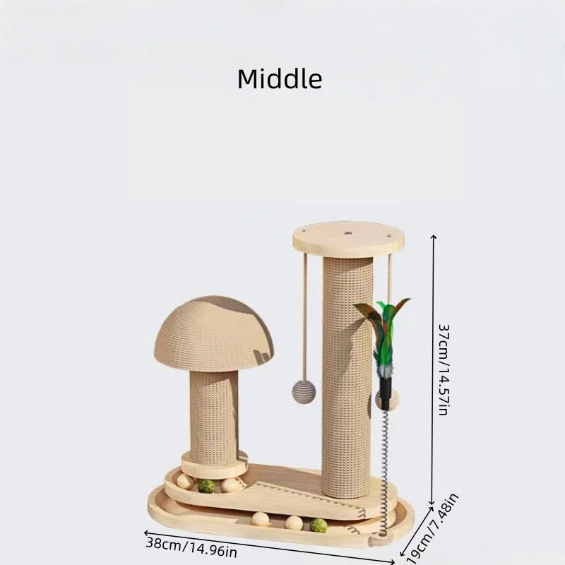 Three-Tier Wooden Cat Scratching Post with Sisal Rope