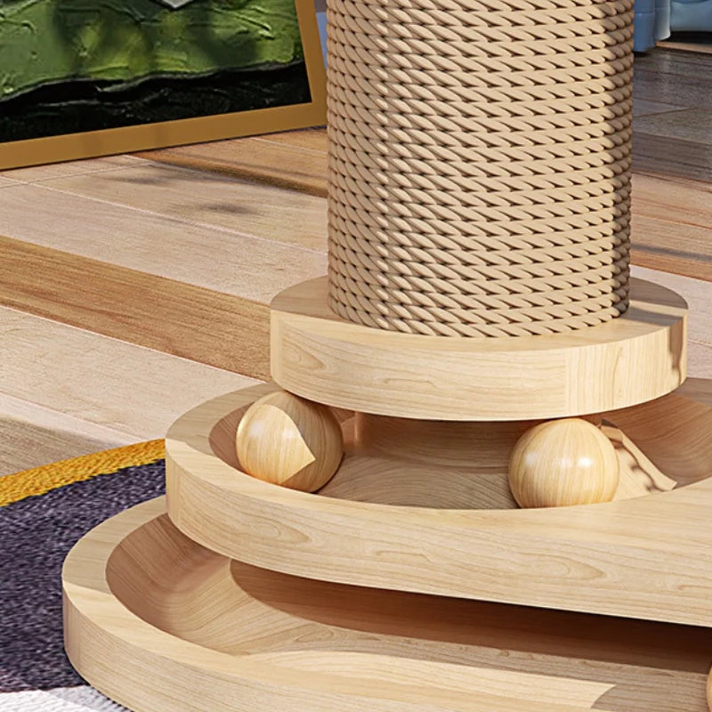 Three-Tier Wooden Cat Scratching Post with Sisal Rope