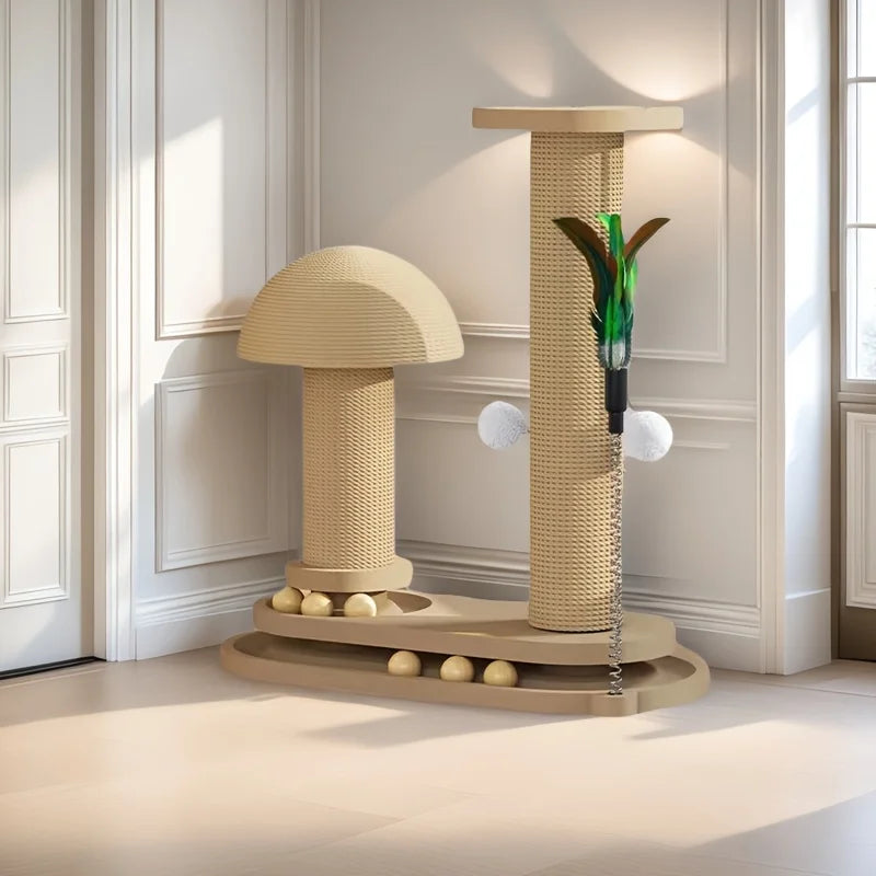Three-Tier Wooden Cat Scratching Post with Sisal Rope